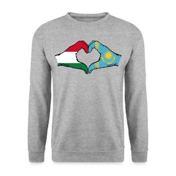 Hongrie Kazakhstan Drapeau Mains Coeur Forme - Sweat-shirt Unisexe - gris chiné - Devant - Alina (178cm) & Michal (187cm)