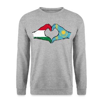 Hungary Kazakhstan Flag Hands Heart Shape Used - Unisex Sweatshirt - salt & pepper - Front - Alina (178cm) & Michal (187cm)
