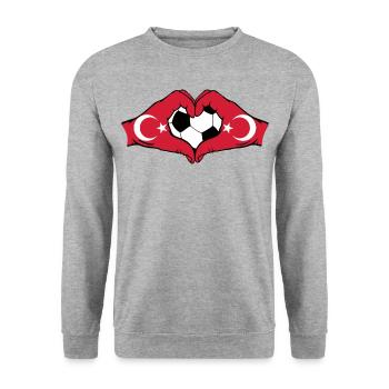 Turquie Football Drapeau Mains Coeur Forme - Sweat-shirt Unisexe - gris chiné - Devant - Alina (178cm) & Michal (187cm)