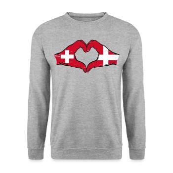 Suisse Danemark drapeau mains coeur forme utilisé - Sweat-shirt Unisexe - gris chiné - Devant - Alina (178cm) & Michal (187cm)