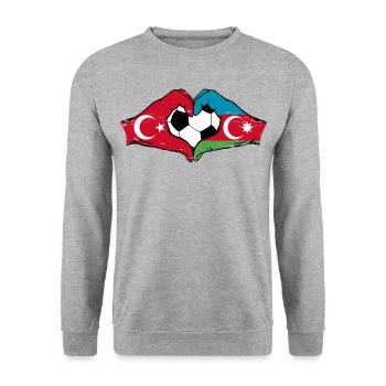 Türkei Aserbaidschan Fußball Flagge Hände Herz - Unisex Pullover - Weißgrau meliert - Vorne - Alina (178cm) & Michal (187cm)