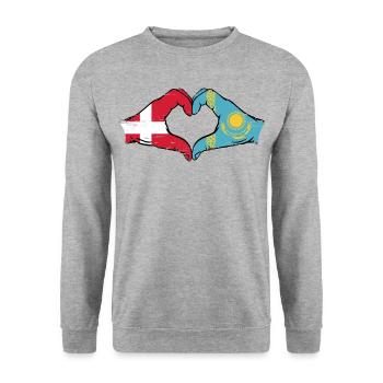 Dänemark Kasachstan Flagge Hände Herzform used - Unisex Pullover - Weißgrau meliert - Vorne - Alina (178cm) & Michal (187cm)