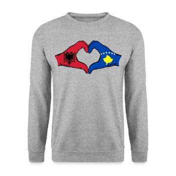 Albanie Kosovo Drapeau Mains Coeur Forme - Sweat-shirt Unisexe - gris chiné - Devant - Alina (178cm) & Michal (187cm)