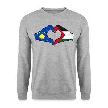 Kosovo Palestine Drapeau Mains Coeur Forme Utilisé - Sweat-shirt Unisexe - gris chiné - Devant - Alina (178cm) & Michal (187cm)