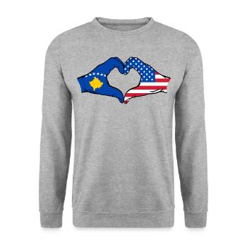 Kosovo USA Flag Hands Heart Shape - Unisex Sweatshirt - salt & pepper - Front - Alina (178cm) & Michal (187cm)