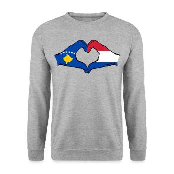 Kosovo Holland Flag Hands Heart Shape - Unisex Sweatshirt - salt & pepper - Front - Alina (178cm) & Michal (187cm)
