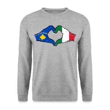 Kosovo Italy Flag Hands Heart Shape Used - Unisex Sweatshirt - salt & pepper - Front - Alina (178cm) & Michal (187cm)