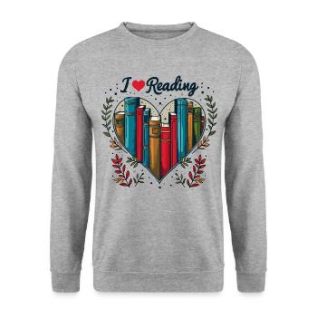 I Love Reading Bookworm Heart - Unisex Sweatshirt - salt & pepper - Front - Alina (178cm) & Michal (187cm)