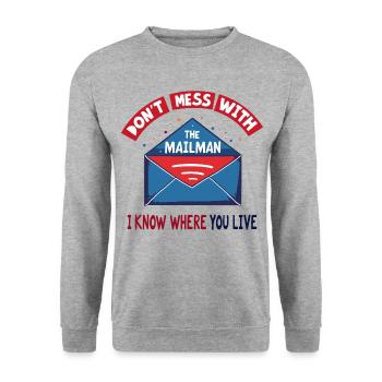 Lustiger Spruch für Postboten - Unisex Pullover - Weißgrau meliert - Vorne - Alina (178cm) & Michal (187cm)