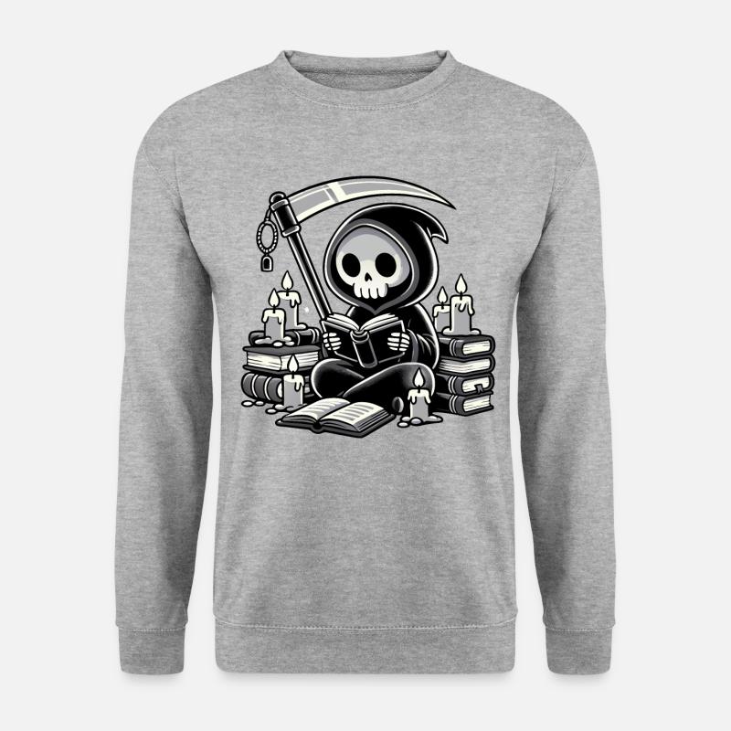 Niedlicher Sensenmann Buchliebhaber - Unisex Pullover - Weißgrau meliert