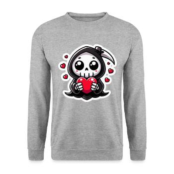 Mignon Faucheuse avec coeur - Sweat-shirt Unisexe - gris chiné - Devant - Alina (178cm) & Michal (187cm)