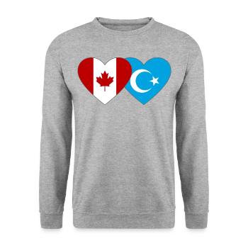 Drapeau ouïghour du Canada Cœur - Sweat-shirt Unisexe - gris chiné - Devant - Alina (178cm) & Michal (187cm)