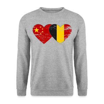China Belgium flag heart used - Unisex Sweatshirt - salt & pepper - Front - Alina (178cm) & Michal (187cm)