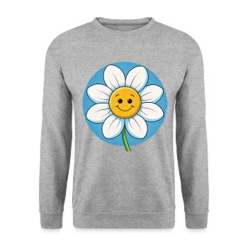 Cheerful White Daisy with Smiley Faces Pop Art - Unisex Sweatshirt - salt & pepper - Front - Alina (178cm) & Michal (187cm)