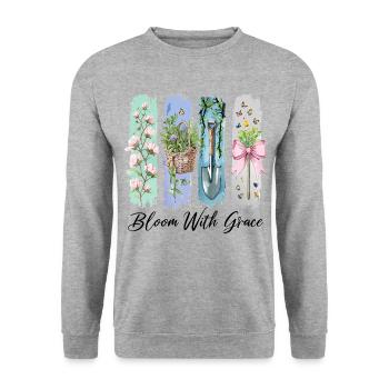 Blühe mit Anmut Gartenblumen Kunst - Unisex Pullover - Weißgrau meliert - Vorne - Alina (178cm) & Michal (187cm)