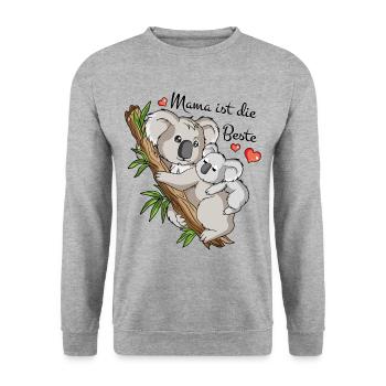 Mama ist die Beste - Kind & Mama Koala - Geschenk - Unisex Pullover - Weißgrau meliert - Vorne - Alina (178cm) & Michal (187cm)
