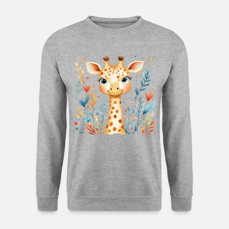 Giraffe Süß Niedlich Baby Kinder Tier Aquarell - Unisex Pullover - Weißgrau meliert