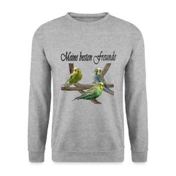 Wellensittiche - Unisex Pullover - Weißgrau meliert - Vorne - Alina (178cm) & Michal (187cm)