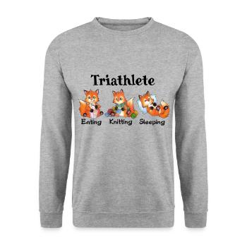 Triathlete Eating Knitting Sleeping - Cute Fox - Unisex Pullover - Weißgrau meliert - Vorne - Alina (178cm) & Michal (187cm)