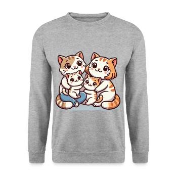 Cat Family Mother And Father With Two Children - Unisex Pullover - Weißgrau meliert - Vorne - Alina (178cm) & Michal (187cm)