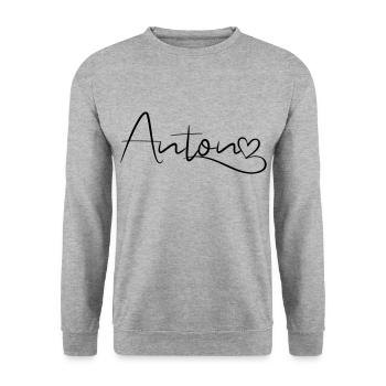 Anton Nom Prénom Coeur Décor - Sweat-shirt Unisexe - gris chiné - Devant - Alina (178cm) & Michal (187cm)