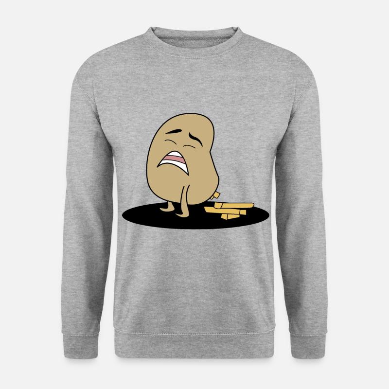Kackende Kartoffel kackt Pommes Geschenk - Unisex Pullover - Weißgrau meliert