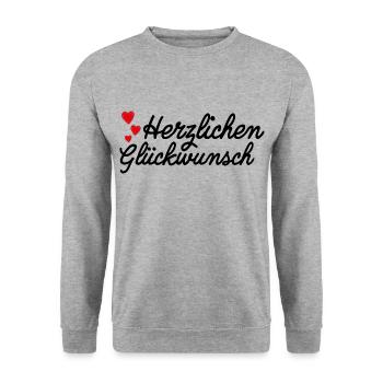 Herzlichen Glückwunsch Gratulation - Unisex Pullover - Weißgrau meliert - Vorne - Alina (178cm) & Michal (187cm)