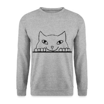 Fatcat Olli ist neugierig - Unisex Pullover - Weißgrau meliert - Vorne - Alina (178cm) & Michal (187cm)