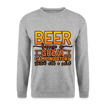 No Great Camping Story Started With A Salad 4 - Unisex Pullover - Weißgrau meliert - Vorne - Alina (178cm) & Michal (187cm)
