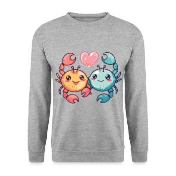 Krebs Paar Liebe Couple Verliebt - Unisex Pullover - Weißgrau meliert - Vorne - Alina (178cm) & Michal (187cm)