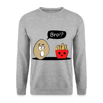 Kartoffel und Pommes Bro - Unisex Pullover - Weißgrau meliert - Vorne - Alina (178cm) & Michal (187cm)