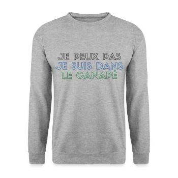 Je peux pas Je suis dans Le canapé - Sweat-shirt Unisexe - gris chiné - Devant - Alina (178cm) & Michal (187cm)