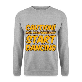 Caution! May Spontaneously Start Dancing - Unisex Pullover - Weißgrau meliert - Vorne - Alina (178cm) & Michal (187cm)