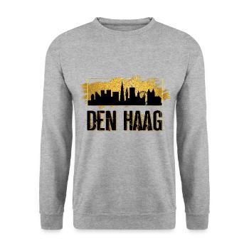 Den Haag Niederlande Holland Skyline Stadt Gold - Unisex Pullover - Weißgrau meliert - Vorne - Alina (178cm) & Michal (187cm)
