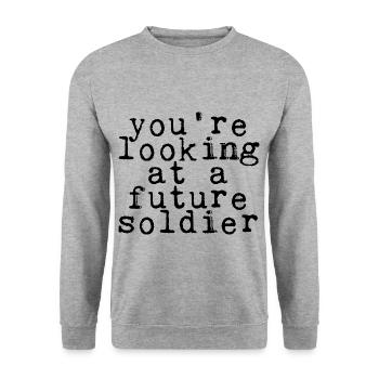 You're Looking At A Future Soldier 4 - Unisex Pullover - Weißgrau meliert - Vorne - Alina (178cm) & Michal (187cm)