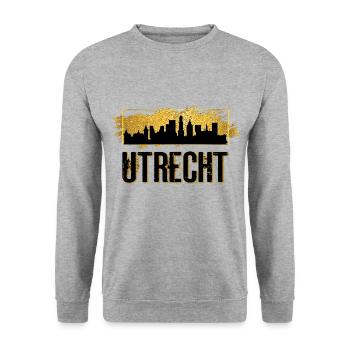 Utrecht Niederlande Holland Skyline Stadt Gold - Unisex Pullover - Weißgrau meliert - Vorne - Alina (178cm) & Michal (187cm)