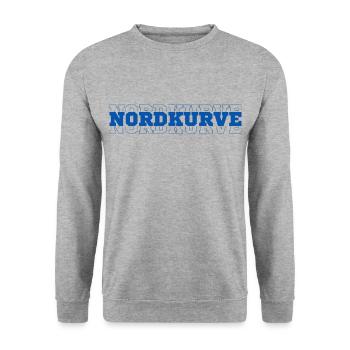 NORDKURVE - FANBLOCK - FUSSBALL - FUSSBALLFAN - Unisex Pullover - Weißgrau meliert - Vorne - Alina (178cm) & Michal (187cm)