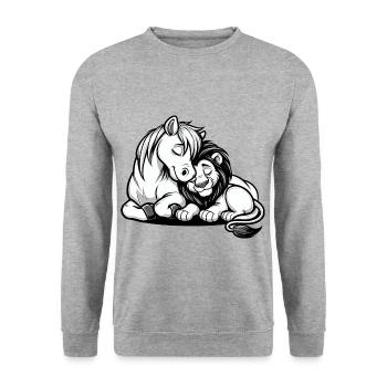 Câlin Cheval Et Lion Amoureux - Sweat-shirt Unisexe - gris chiné - Devant - Alina (178cm) & Michal (187cm)