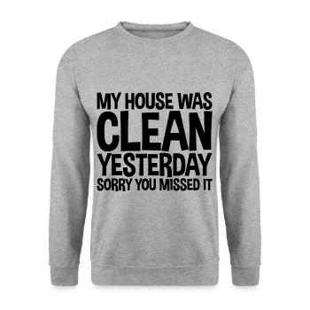 Ma maison était propre hier, désolé que vous l’ayez manqué - Sweat-shirt Unisexe - gris chiné - Devant - Alina (178cm) & Michal (187cm)