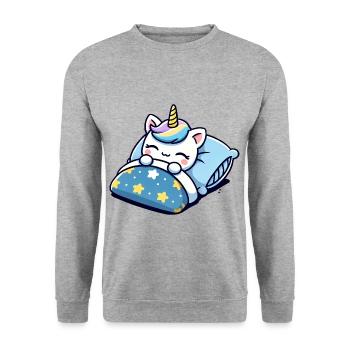 Unicorn Sleeping In Bed At Night Time - Unisex Pullover - Weißgrau meliert - Vorne - Alina (178cm) & Michal (187cm)