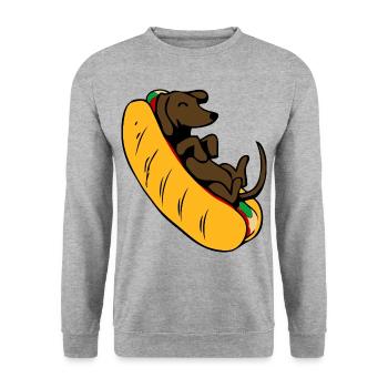 Hot Dog Dackel - Unisex Pullover - Weißgrau meliert - Vorne - Alina (178cm) & Michal (187cm)