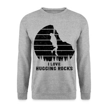 I Love Hugging Rocks Bouldering Rock Boulder Climb - Unisex Pullover - Weißgrau meliert - Vorne - Alina (178cm) & Michal (187cm)