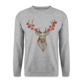Tête de cerf avec fleurs - Sweat-shirt Unisexe - gris chiné - Devant - Alina (178cm) & Michal (187cm)