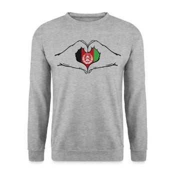 Afghanistan Flagge Hände Herzform - Unisex Pullover - Weißgrau meliert - Vorne - Alina (178cm) & Michal (187cm)