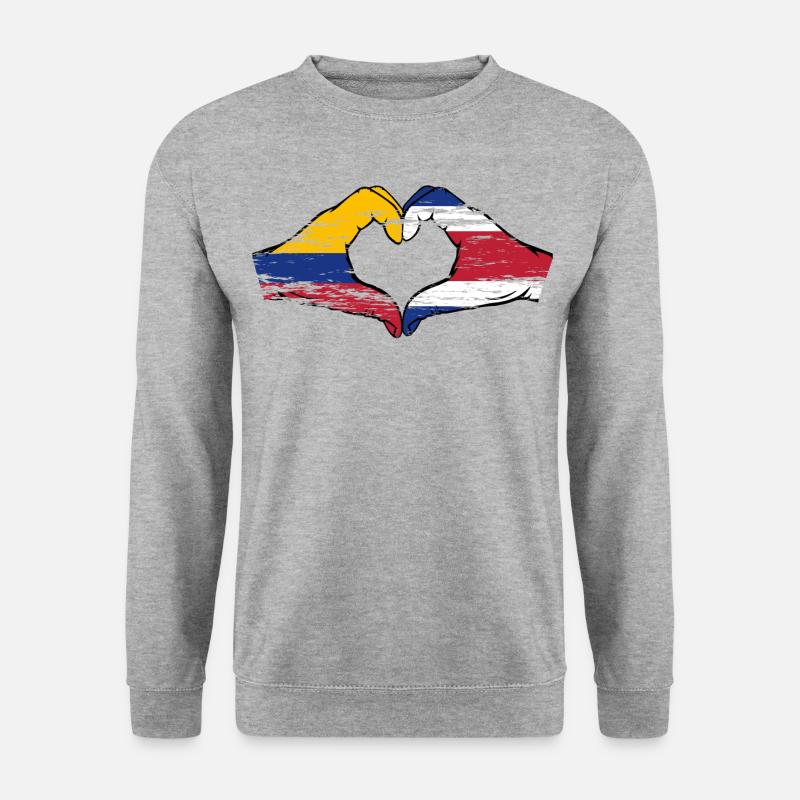 Kolumbien Costa Rica Flagge Hände Herzform used - Unisex Pullover - Weißgrau meliert
