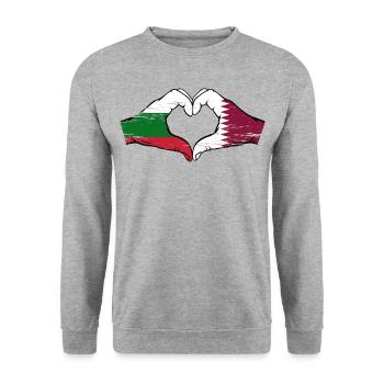 Bulgarie Qatar drapeau mains forme de coeur utilisé - Sweat-shirt Unisexe - gris chiné - Devant - Alina (178cm) & Michal (187cm)