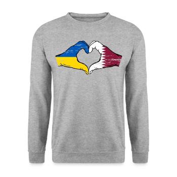 Ukraine Qatar flag hands heart shape used - Unisex Sweatshirt - salt & pepper - Front - Alina (178cm) & Michal (187cm)
