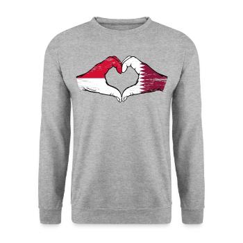 Indonesia Qatar flag hands heart shape used - Unisex Sweatshirt - salt & pepper - Front - Alina (178cm) & Michal (187cm)
