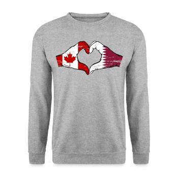 Drapeau du Canada Qatar mains forme de coeur utilisé - Sweat-shirt Unisexe - gris chiné - Devant - Alina (178cm) & Michal (187cm)