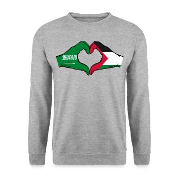 Arabie Saoudite Palestine Drapeau Mains Coeur Forme - Sweat-shirt Unisexe - gris chiné - Devant - Alina (178cm) & Michal (187cm)
